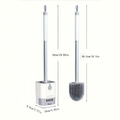 A Wall-Mounted Toilet Brush Set with a Long Handle - Featuring Soft Silicone Bristles, No Dead Corners, Equipped with a Paper Holder And Towel Rack, Manual And Non-Electric, Designed to Save Space.