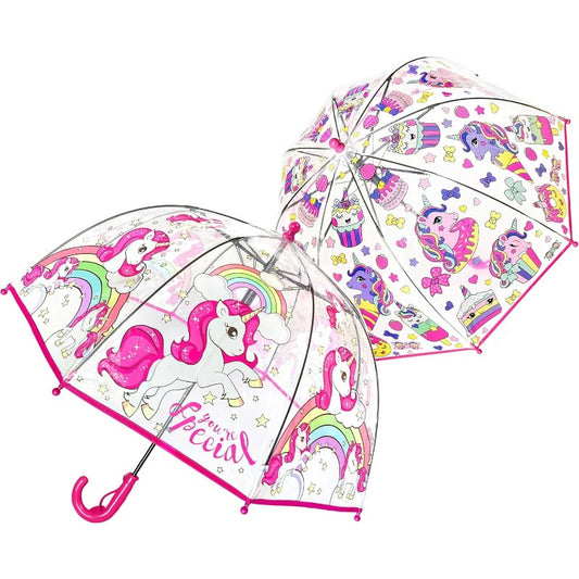 2pcs Unicorn Bubble Umbrellas, Automatic Open, 8 Ribs, Carbon Fiber & PE Handle, Water-Repellent PVC Canopy, Easy Grip Curved Handle for Boys and Girls