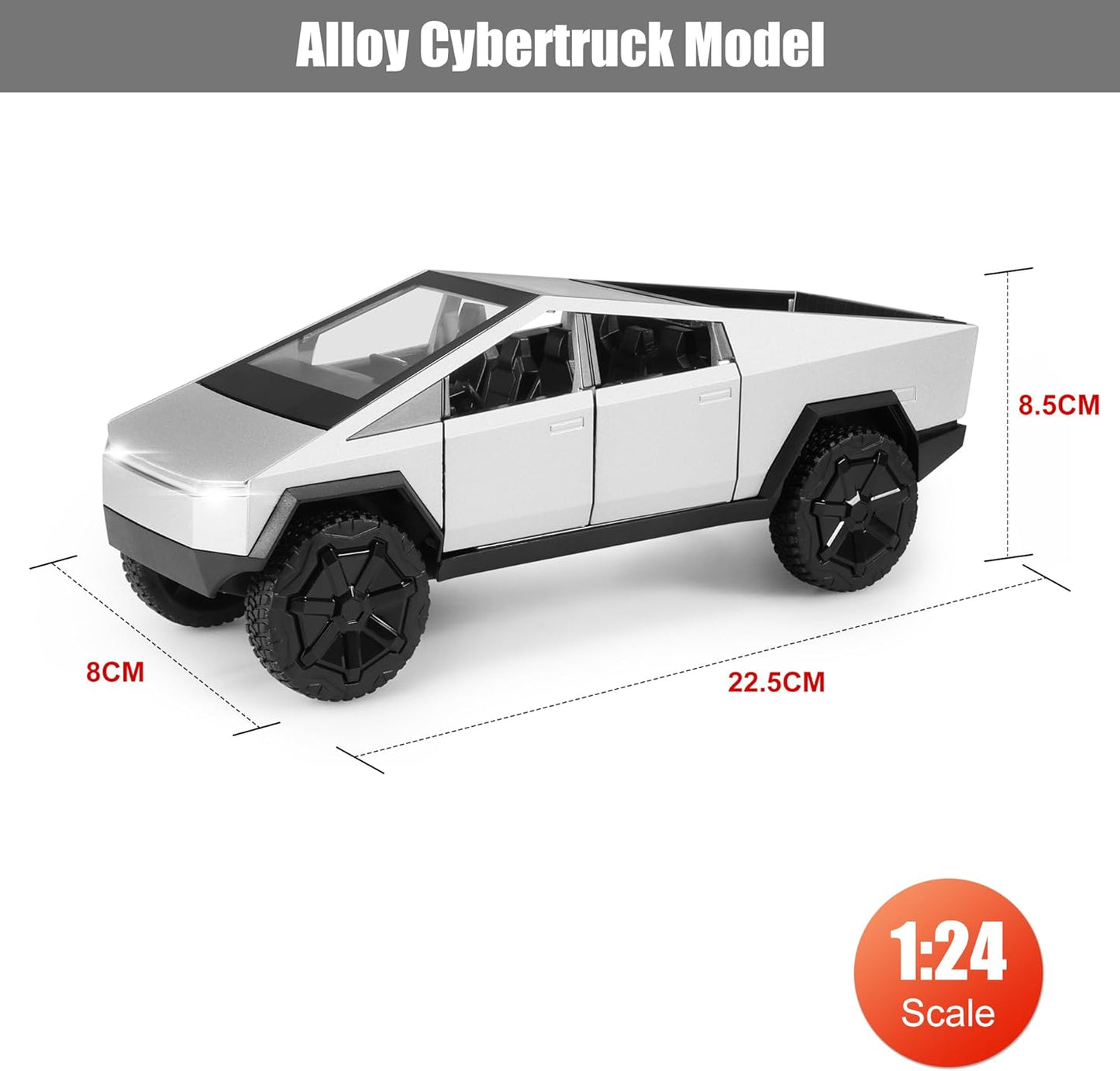 Cybertruck Silver Metal Car Cybertruck Model Toy Truck 1/24 Diecast Car