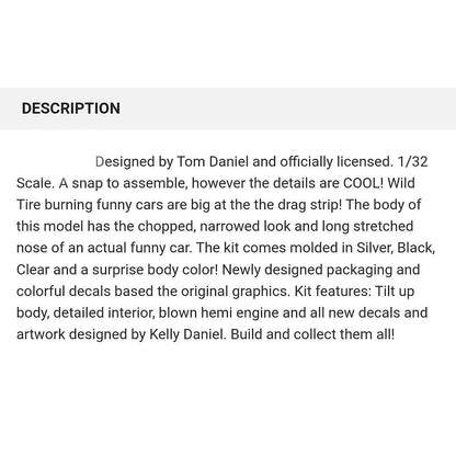 Atlantis Tom Daniel The Fiend Funny Car 1/32