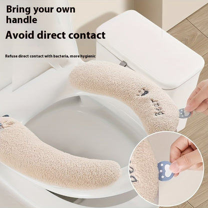 Cozy Cartoon Toilet Seat Cover - Thick, Warm & Non-Slip Cushion for All Seasons, Easy to Clean, Pedestal Ring, Bathroom Accessories