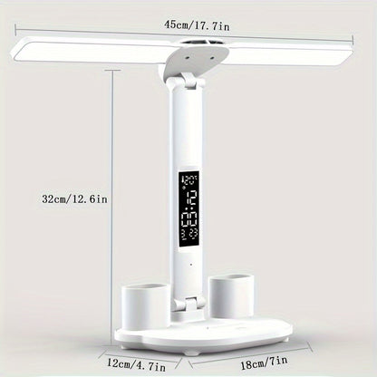 1pc Table Lamp, LED Double-headed Multifunction Foldable Touch With Calendar Clock USB Desk Lamp, For Bedroom Bedside Reading Light (with USB Cable)