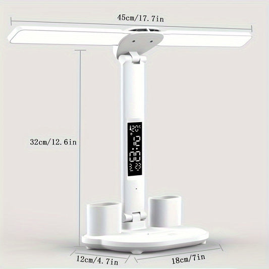 1pc Table Lamp, LED Double-headed Multifunction Foldable Touch With Calendar Clock USB Desk Lamp, For Bedroom Bedside Reading Light (with USB Cable)
