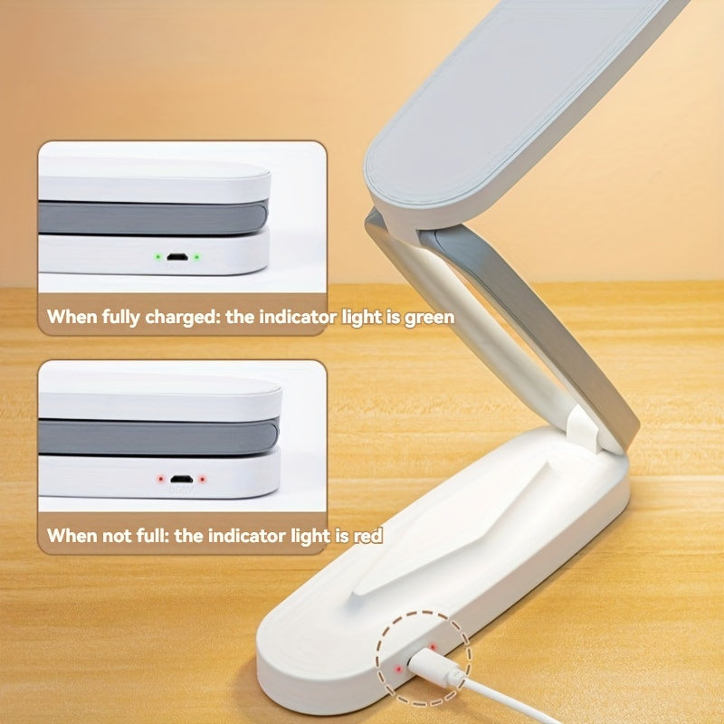 1pc Foldable LED Desk Lamp, Small Book Reading Light With 3 Brightness Color, Rechargeable & Dimmable, Eye-Caring Studying Light, Portable Table Lamp, For Home, Office, Travel