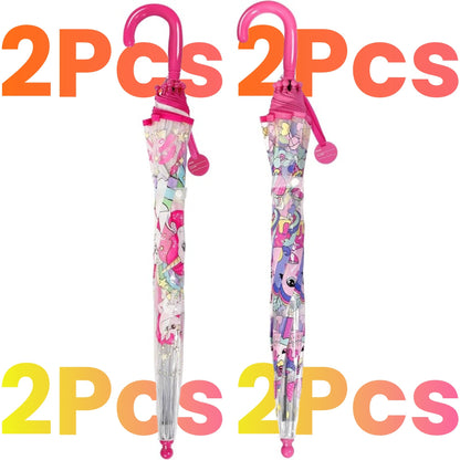 2pcs Unicorn Bubble Umbrellas, Automatic Open, 8 Ribs, Carbon Fiber & PE Handle, Water-Repellent PVC Canopy, Easy Grip Curved Handle for Boys and Girls