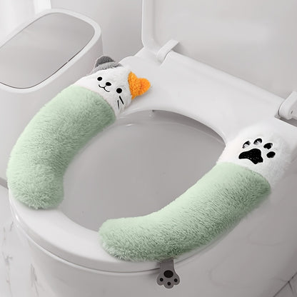 Warm Plush Toilet Seat Cushion Cover, Soft Buttocks Support, Thickened Non-Slip Bathroom Warmer Pad, with Hand Washable, for All Seasons