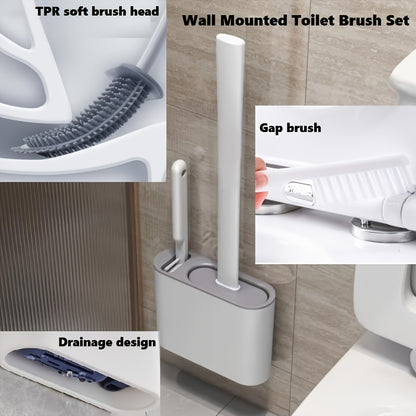 Durable Black Silicone Toilet Brush with Wall-Mounted Holder - Flat Head Design for Bathroom and Kitchen Cleaning, Easy to Hang Organizer, Bathroom Hygiene Essentials | Modern Toilet Brush Holder | Durable Silicone Material, Toilet Brush Holder