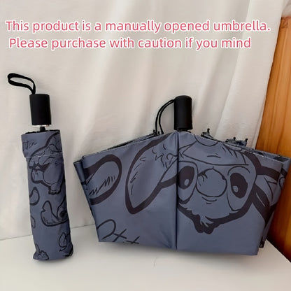 1pc Stitch Printed Manual Umbrella, Dual Use Sunshade, Black Rubber Sunscreen, Folding Outdoor Accessory for Camping, Hiking, Travel, Back to School, Ideal for Birthday, Christmas, Mother's Day Gifts