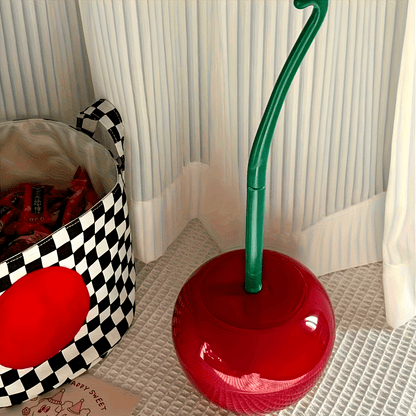 1pc Novelty Cherry-Shaped Toilet Brush with Holder, Creative Plastic Bathroom Accessory, Reusable Freestanding Toilet Brush with Multiple Components