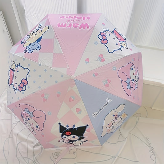 For Kuromi Compact Folding Umbrella - Dual-Use for Sun & Rain, UV Protection, Portable, Cute Cartoon Design with EVA Ribs, Black Glue Folding, Authorized Product