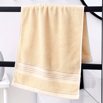1pc LattBy Premium Cotton Towel, 29x13 Inches - Soft & Absorbent for Bathroom Use, Available in Deep Brown, Blue, Yellow with Striped Detail - Woven Style