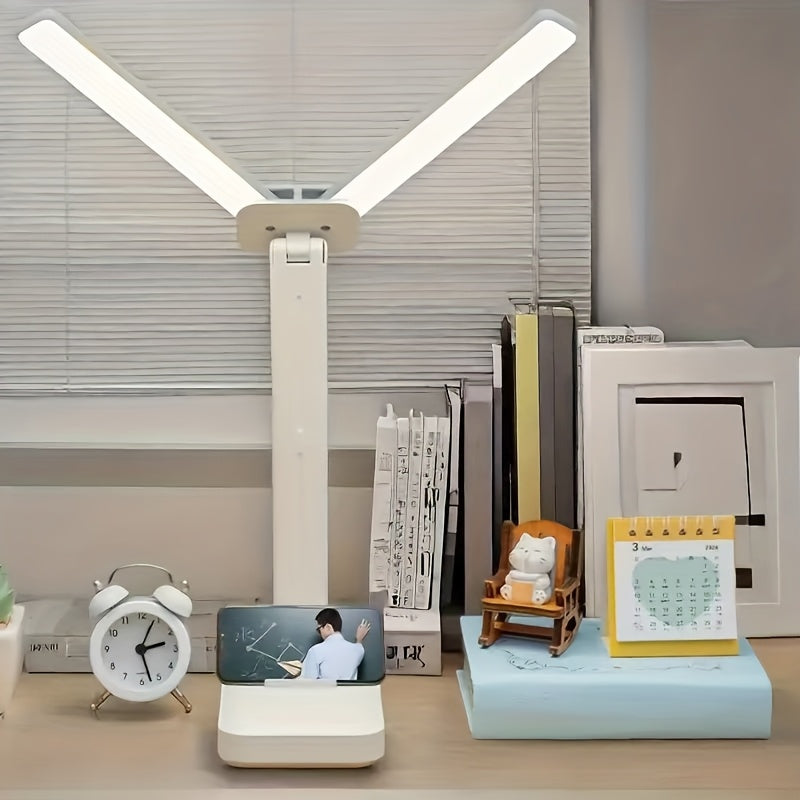 LED Dual-Headed Multifunctional Folding Desk Lamp for Student Dormitory, Study and Reading Light, Touch Charging Plug-in Small Night Light, Bedside Lamp