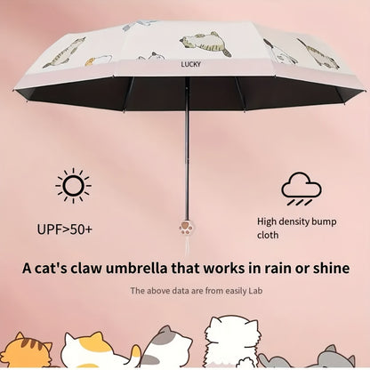 Cute Cat Paw Design Umbrella - Foldable, Sun-Protective, UV-Resistant, Aluminum Alloy Handle & Ribs, Light Brown with Playful Cat Paw Illustration, Ideal for Father'S Day & Mother'S Day Gifts, Pet Accessories | Playful Design | Durable Umbrella