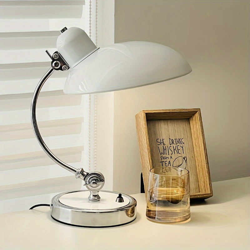 Minimalist and fashionable office desk lamp with creative ironwork, featuring exquisite black or white paint finish, serving as an artistic decorative ambiance table lamp, complete with a bulb.