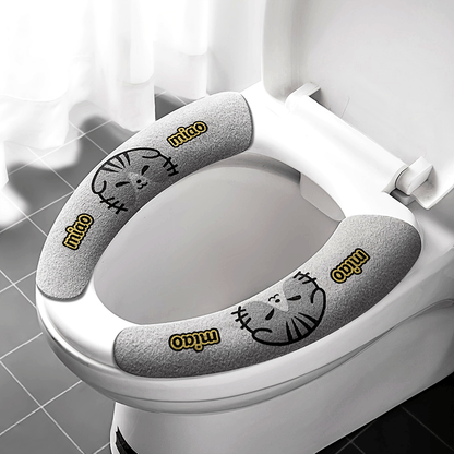 1pc Washable & Reusable Toilet Seat Cover with Cute Cat Design - Easy Stick, No-Lint Fabric Bathroom Cushion Pad, Matte Finish, Half-Round Shape, Bathroom Seat Upgrade|Playful Bathroom Decor|Matte Finish Cover
