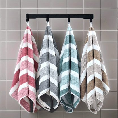 1pc Super Soft Microfiber Quick-Dry Towel - 200 GSM 100% Polyester, Ultra Absorbent & Lightweight for Home, Travel, Pool - Machine Washable, Multiple Colors (Striped & Solid), Home Bathroom Essentials | Plush Texture | Durable Bath Linens, Bath Towels