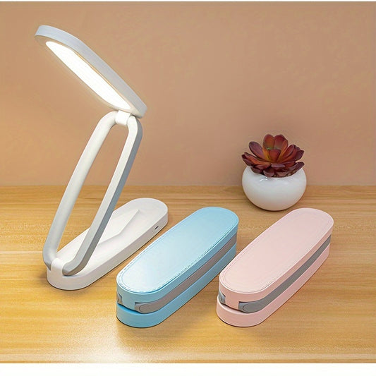 1pc Foldable LED Desk Lamp, Small Book Reading Light With 3 Brightness Color, Rechargeable & Dimmable, Eye-Caring Studying Light, Portable Table Lamp, For Home, Office, Travel
