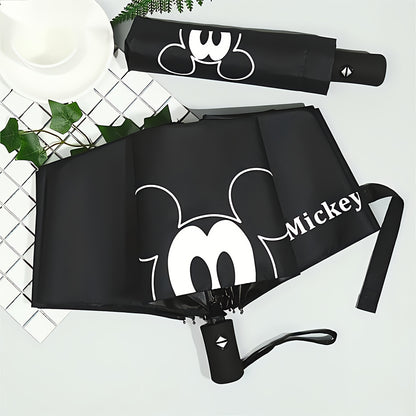 Minnie Mouse Black Foldable Umbrella - Automatic, 8-Rib Steel Frame, Durable Pongee Canopy with EVA Handle, Perfect for Sun & Rain, Rain Gear|Playful Design|Steel Frame Umbrella