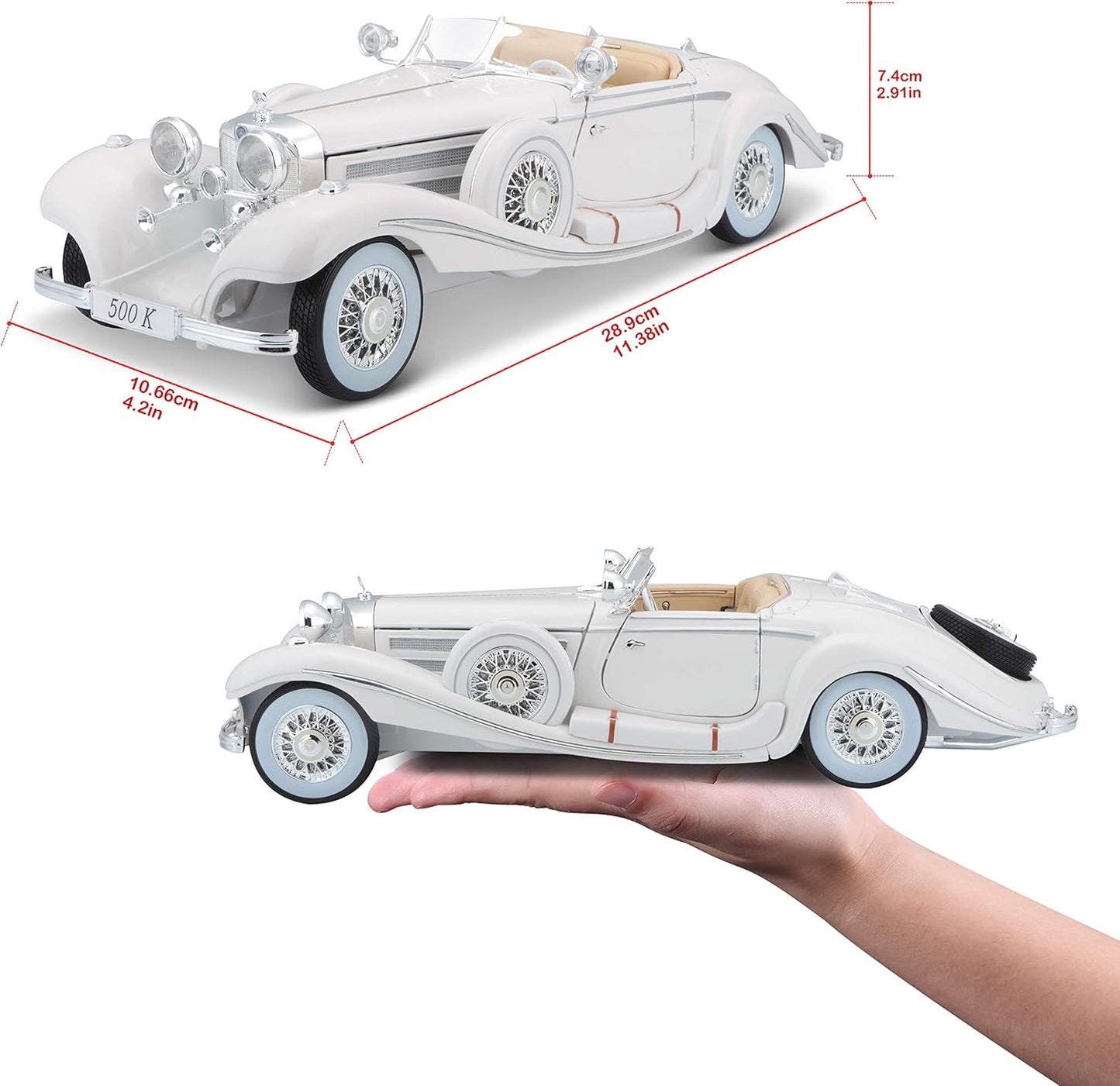 Maisto Mercedes 1:18 Scale 1936 M-B 500 K Type Specialroadster Diecast Vehicle , White