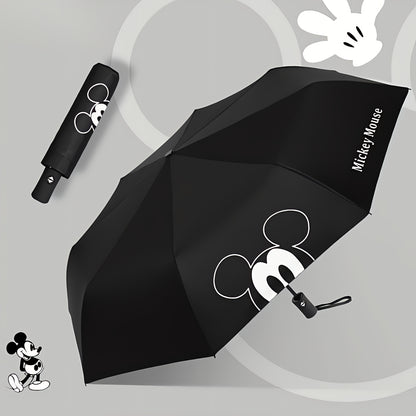 Minnie Mouse Black Foldable Umbrella - Automatic, 8-Rib Steel Frame, Durable Pongee Canopy with EVA Handle, Perfect for Sun & Rain, Rain Gear|Playful Design|Steel Frame Umbrella