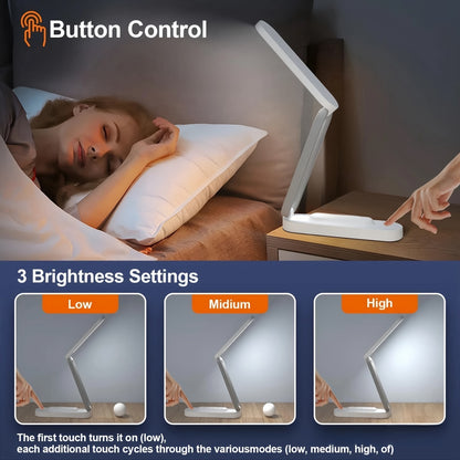 1pc Foldable LED Desk Lamp, Small Book Reading Light With 3 Brightness Color, Rechargeable & Dimmable, Eye-Caring Studying Light, Portable Table Lamp, For Home, Office, Travel