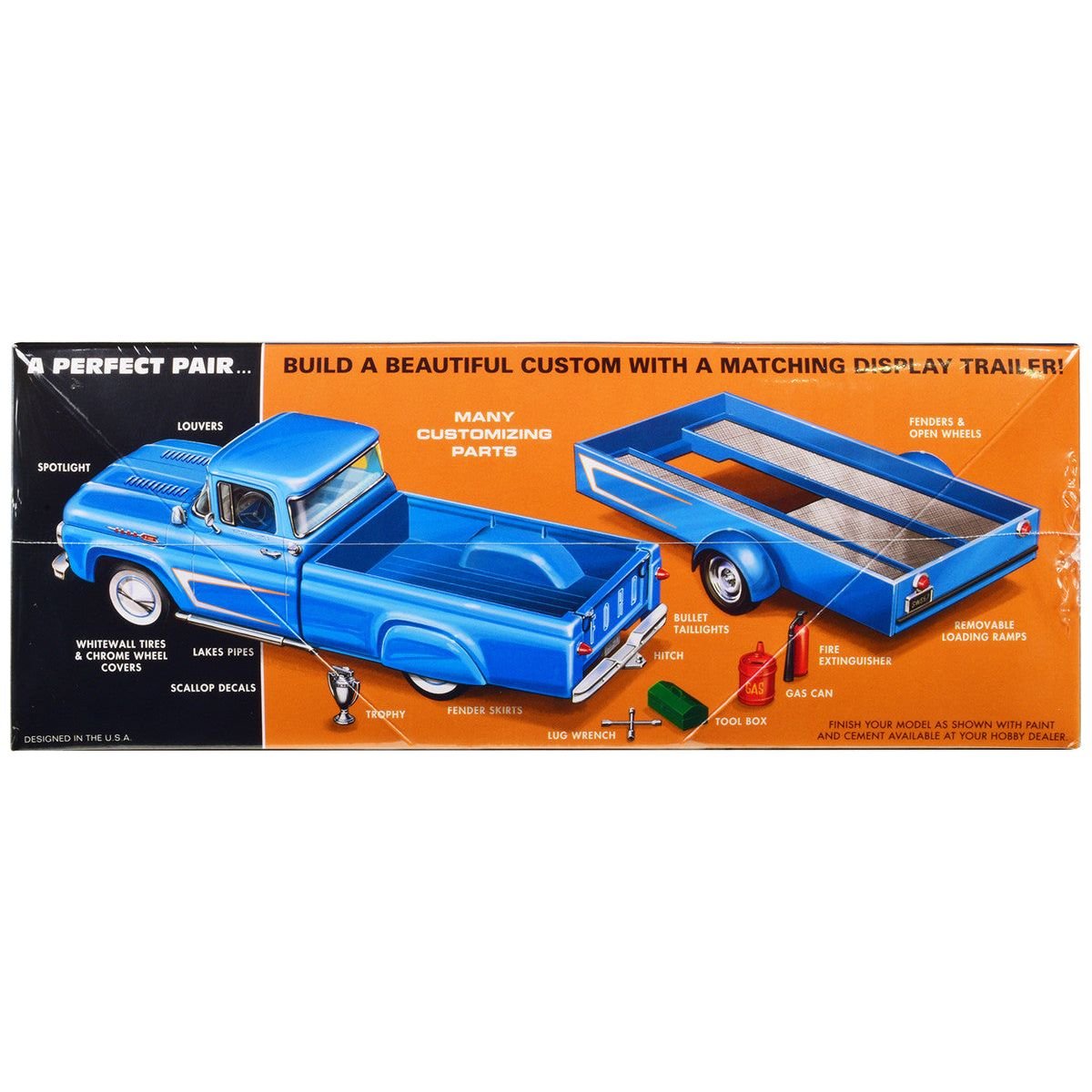 Skill 2 Model Kit 1960 Ford F-100 Pickup Truck with Trailer 3-in-1 Kit 1/25 Scale Model by AMT